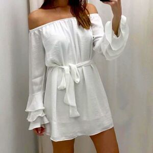 Naked Zebra - off the shoulder satin dress